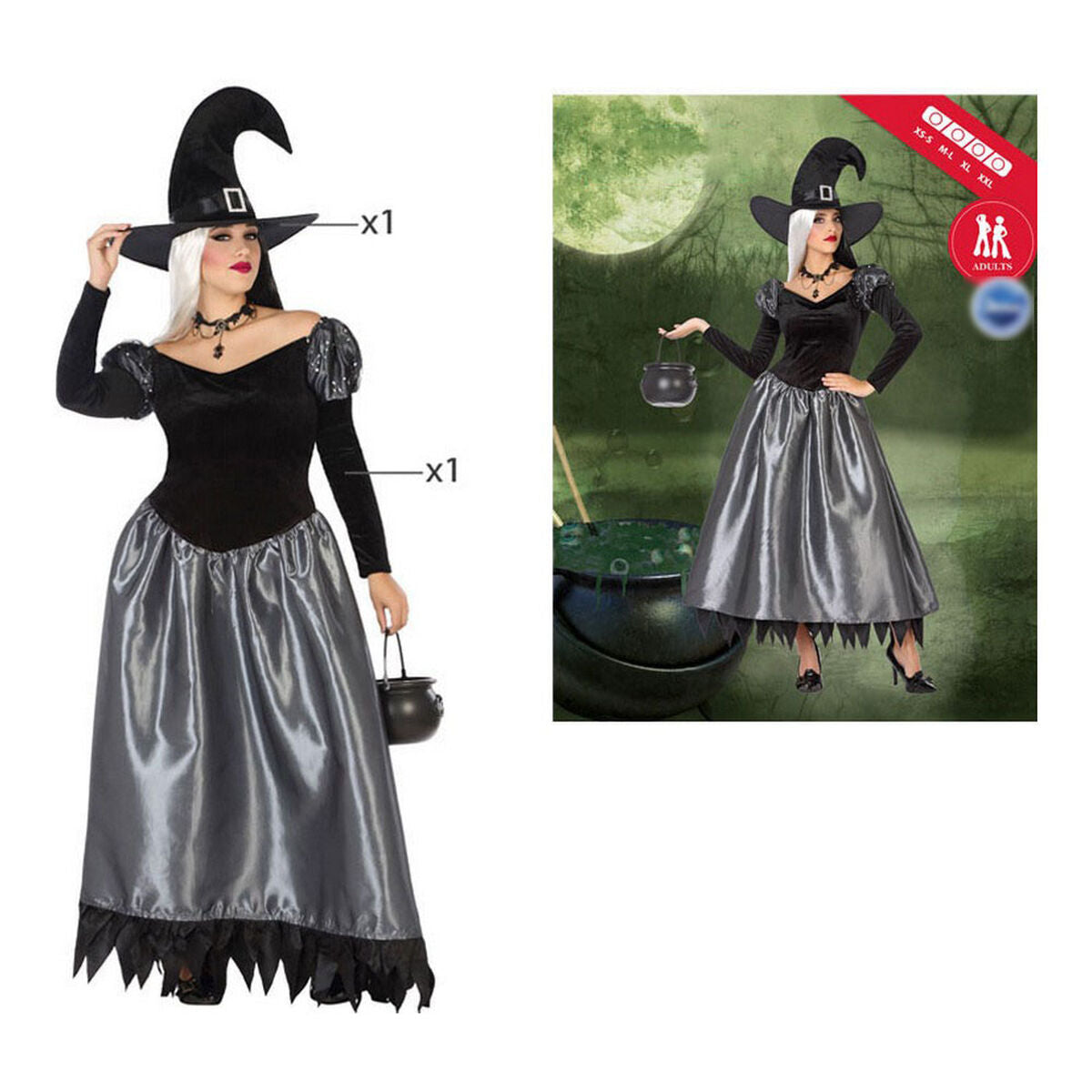 Adult Witch Costume Multicolored (2 Pieces) (2 Units) (2 pcs)